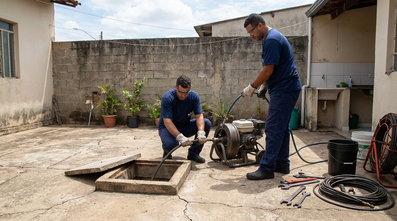 Desentupimento de esgoto residencial em Jaraguá do Sul‑SC