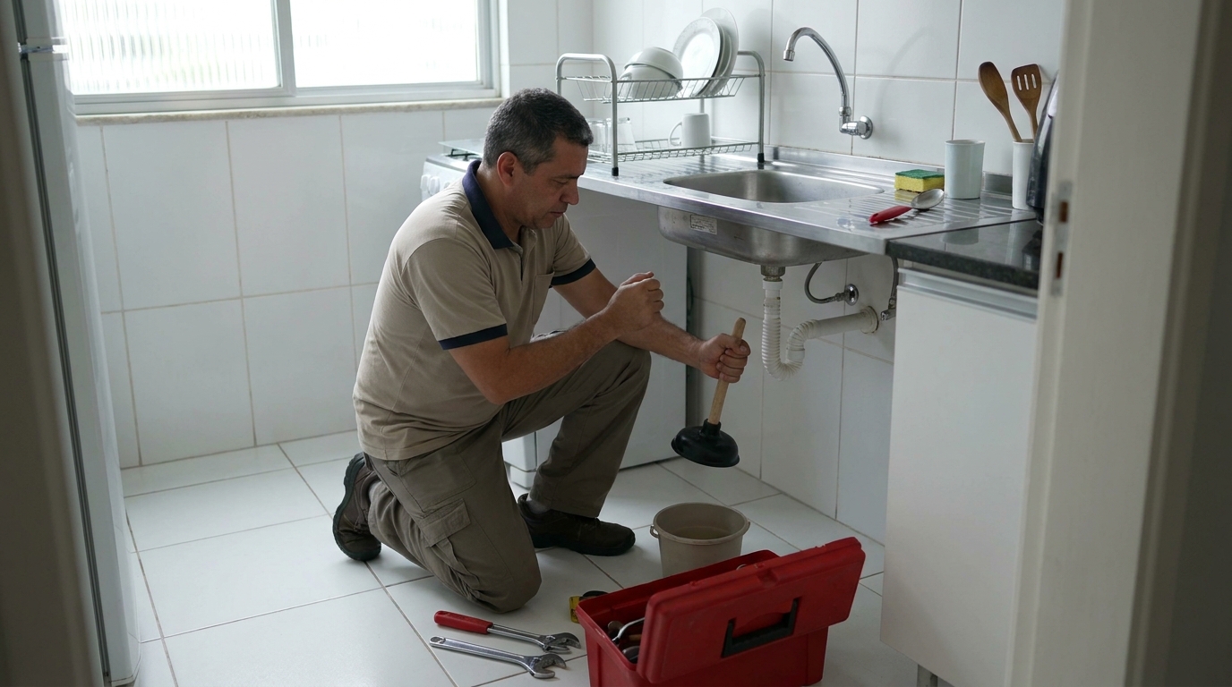 Desentupimento de pia residencial em Jaraguá do Sul‑SC